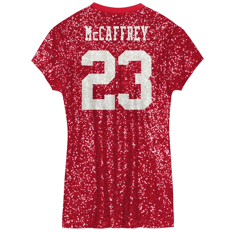 Robe à col en V sequins avec nom et numéro de joueur des 49ers San Francisco pour jeunes filles Christian McCaffrey Scarlet