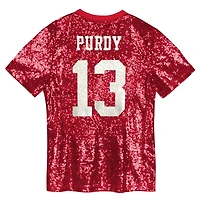 Maillot à col en V sequins pour jeunes filles Brock Purdy Scarlet San Francisco 49ers