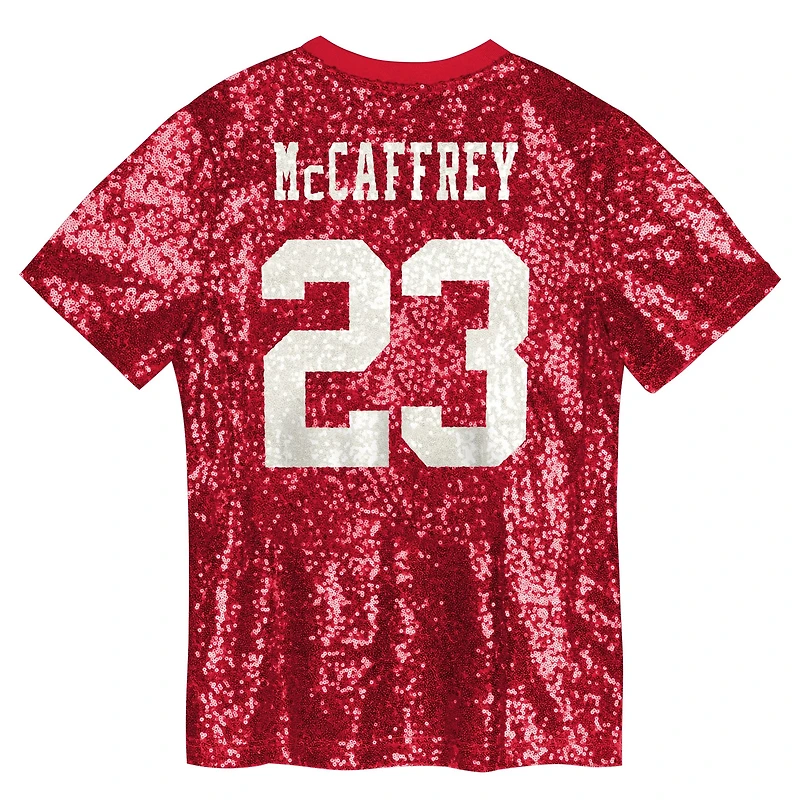 Maillot à col en V sequins pour jeunes filles Christian McCaffrey Scarlet San Francisco 49ers