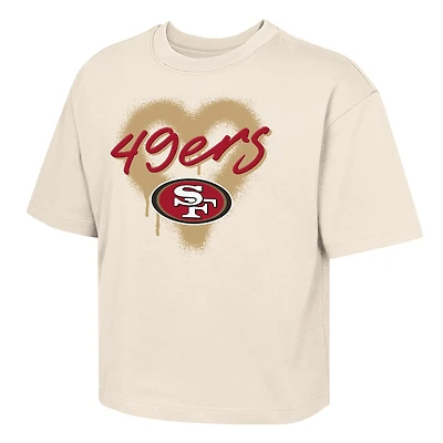 Girls Youth Outerstuff Cream San Francisco 49ers Boxy Spray Heart Puff Print T-Shirt