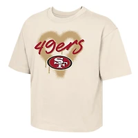 Girls Youth Outerstuff Cream San Francisco 49ers Boxy Spray Heart Puff Print T-Shirt