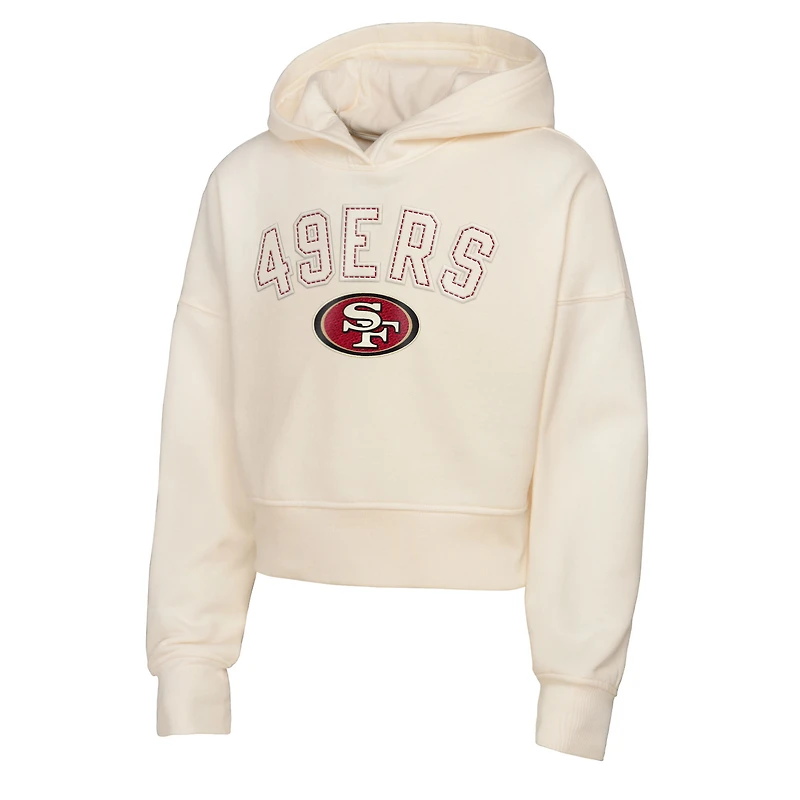 Girls Youth Outerstuff Cream San Francisco 49ers Oversized Cropped Blitz Hoodie