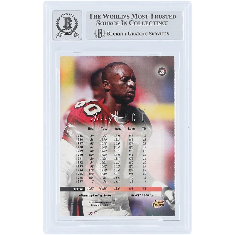 Jerry Rice San Francisco 49ers Autographed 1998 Playoff Prestige Retail Red #28 Beckett Fanatics Witnessed Authenticated 10 Card