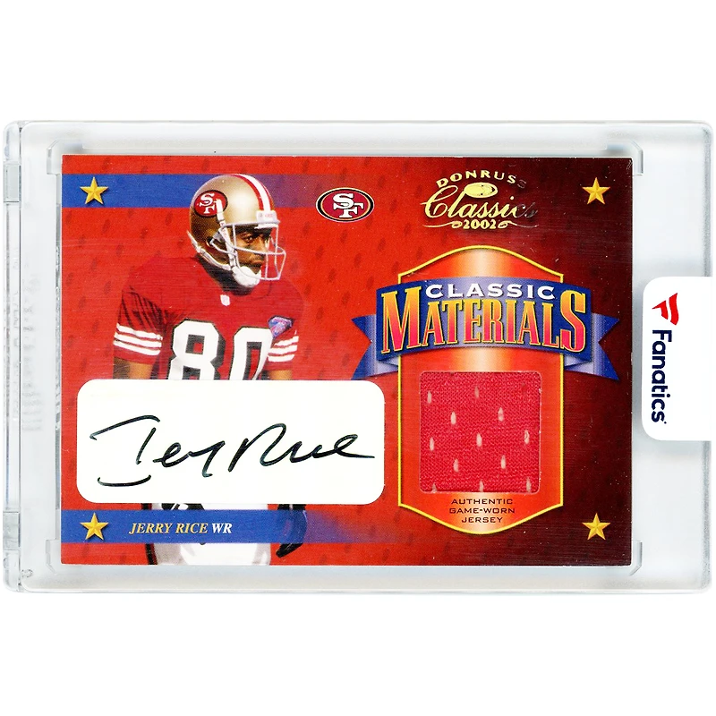 Carte Jerry Rice des 49ers de San Francisco, autographiée, collection Donruss Classics Classic Materials 2002, relique de match, n° CM-19, n° 006/250