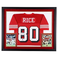 Maillot authentique encadré de luxe autographié par Jerry Rice des San Francisco 49ers Scarlet Mitchell & Ness