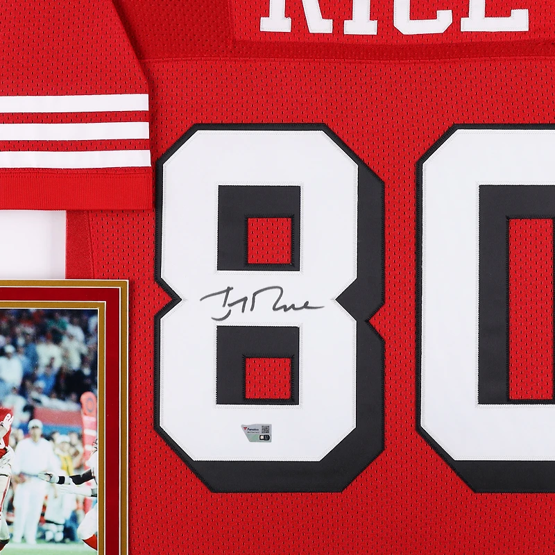Jerry Rice San Francisco 49ers Autographed Deluxe Framed Scarlet Mitchell & Ness Authentic Jersey