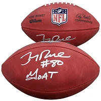 Ballon de football américain Duke en couleurs, autographié par Jerry Rice (49ers de San Francisco), avec inscription « Goat ».