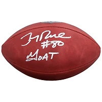 Ballon de football américain Duke en couleurs, autographié par Jerry Rice (49ers de San Francisco), avec inscription « Goat ».