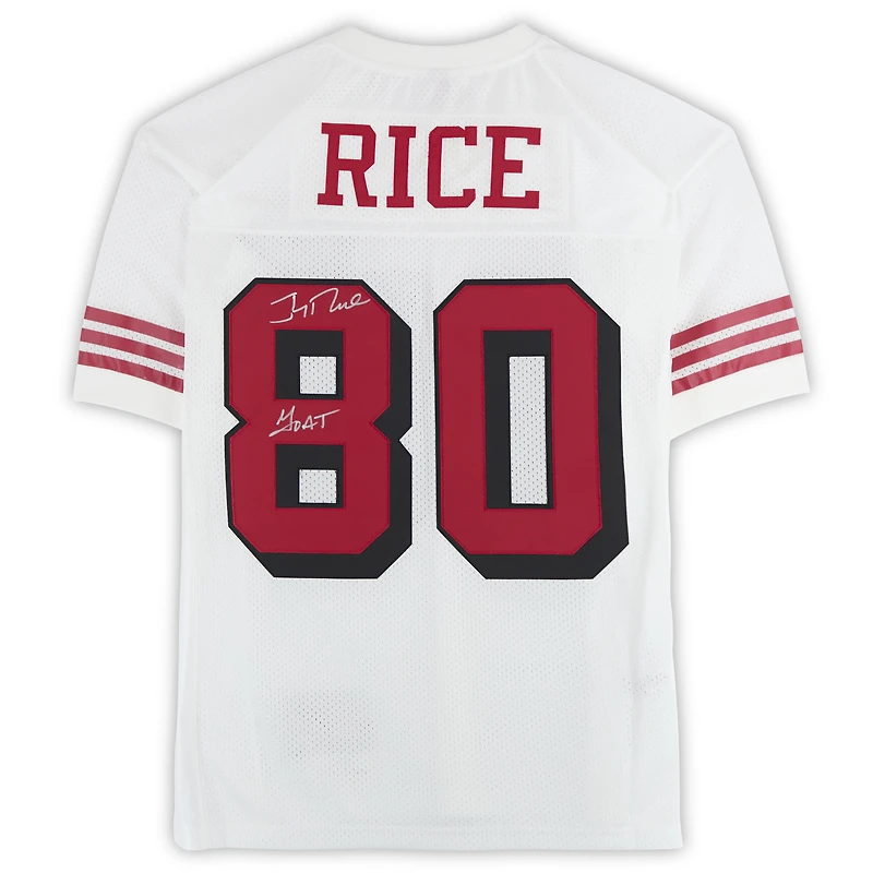 Jerry Rice San Francisco 49ers Autographed Mitchell and Ness White Authentic Jersey with "GOAT" Inscription