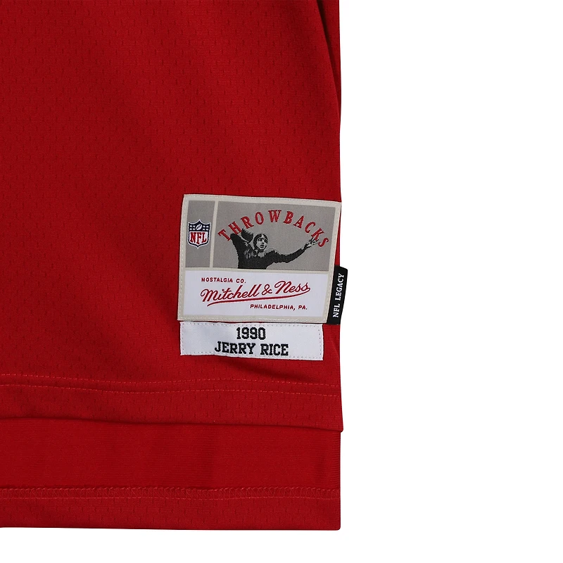 Maillot réplique rouge Mitchell & Ness autographié par Jerry Rice des 49ers de San Francisco, avec inscription « HOF 2010 ».