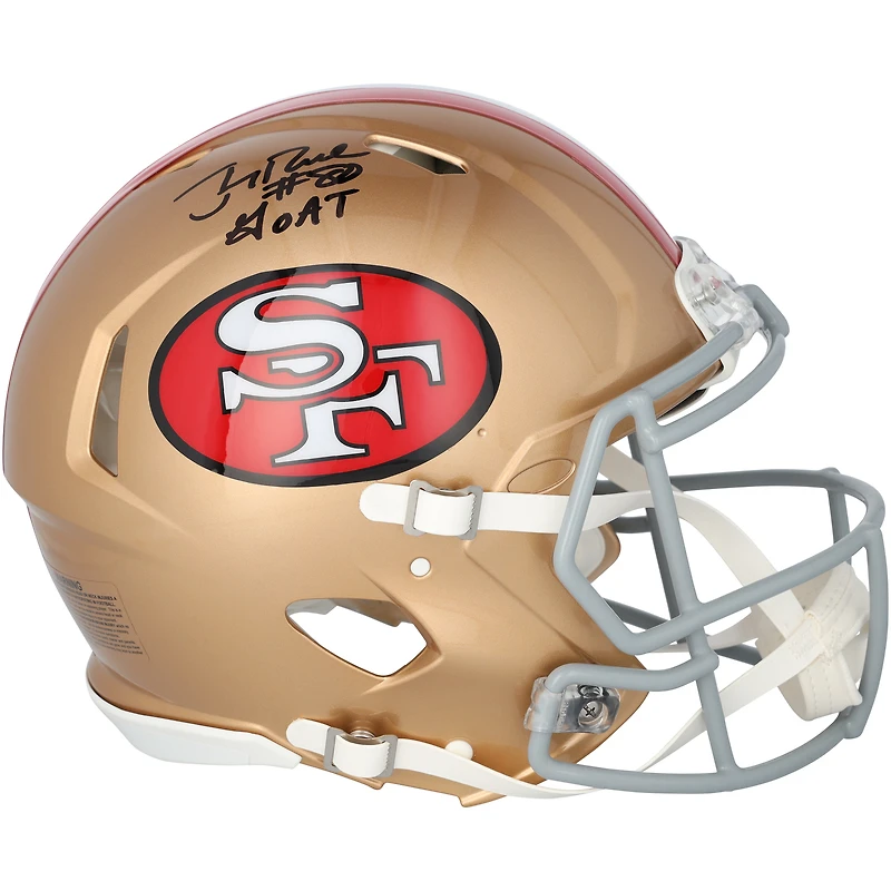 Casque Riddell Speed ​​Authentic rétro 1964-1995, autographié par Jerry Rice des 49ers de San Francisco, avec inscription « Goat ».