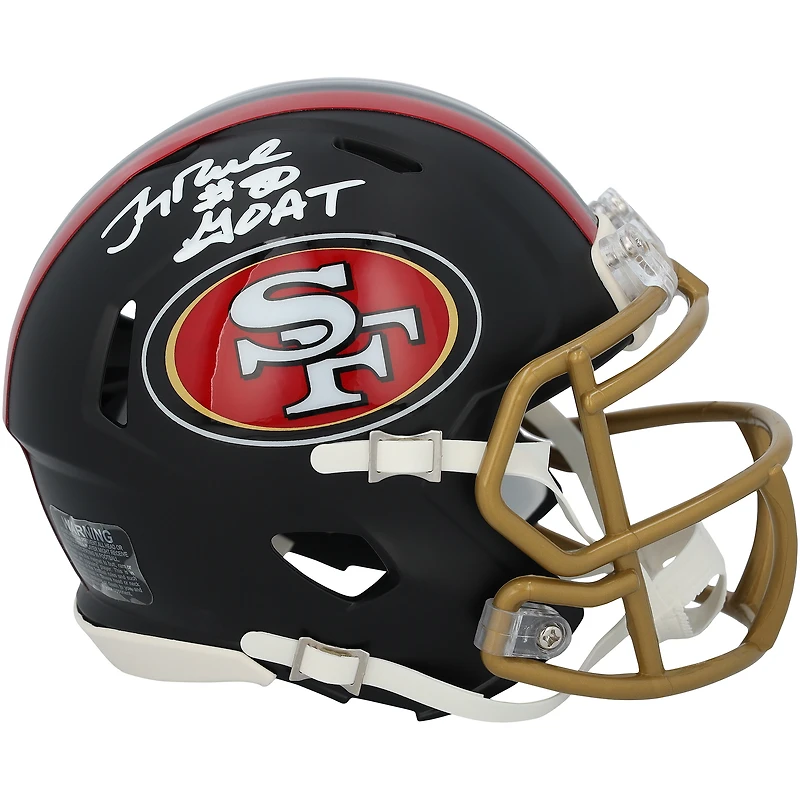 Casque miniature Riddell Rivalry Speed ​​autographié par Jerry Rice des 49ers de San Francisco avec inscription « Goat »