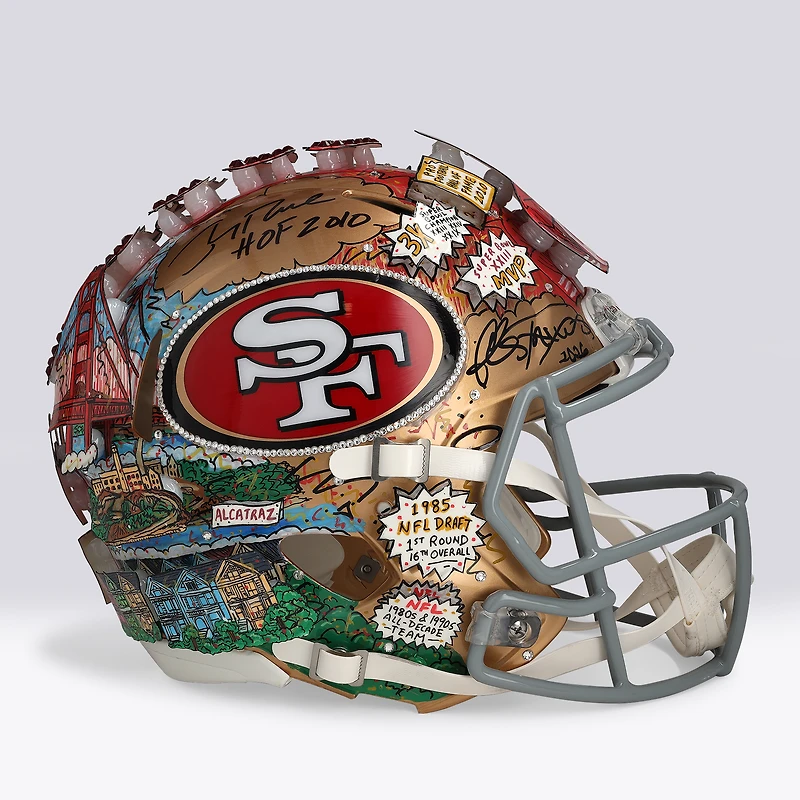 Jerry Rice San Francisco 49ers Autographed Riddell Speed Authentic Helmet with "HOF 2010" Inscription - Art by Charles Fazzino - NF70444397