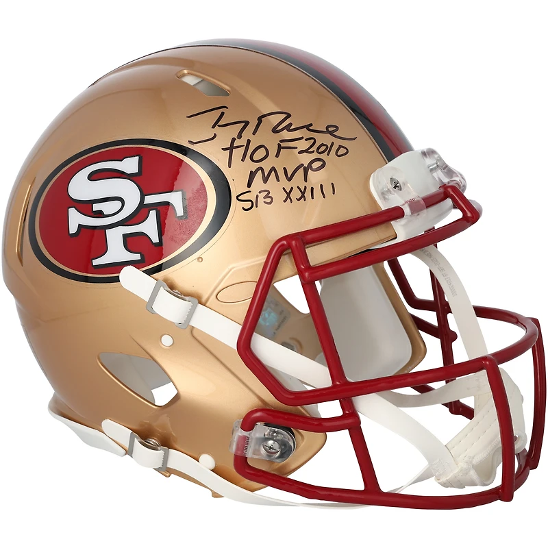 Jerry Rice San Francisco 49ers Autographed Riddell Speed Authentic Helmet with "HOF 2010,  SB XXIII MVP" Inscription 