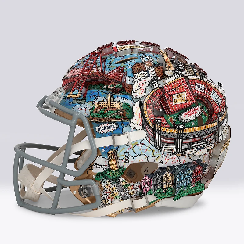 Jerry Rice, Steve Young & Joe Montana San Francisco 49ers Autographed Riddell Speed Authentic Helmet with Multiple Inscriptions - Art by Charles Fazzino - NF70444585