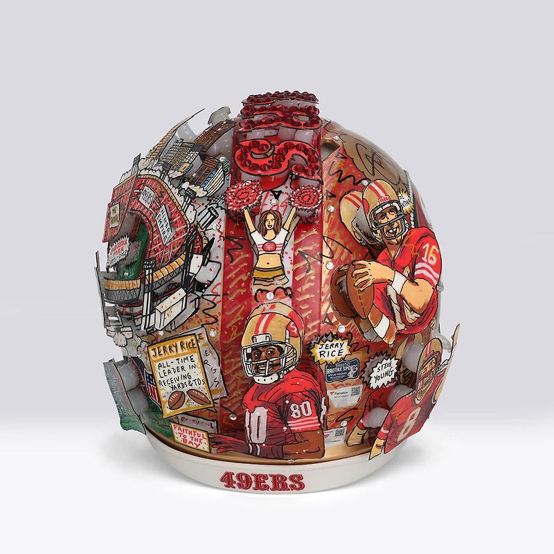 Jerry Rice, Steve Young & Joe Montana San Francisco 49ers Autographed Riddell Speed Authentic Helmet with Multiple Inscriptions - Art by Charles Fazzino - NF70444585