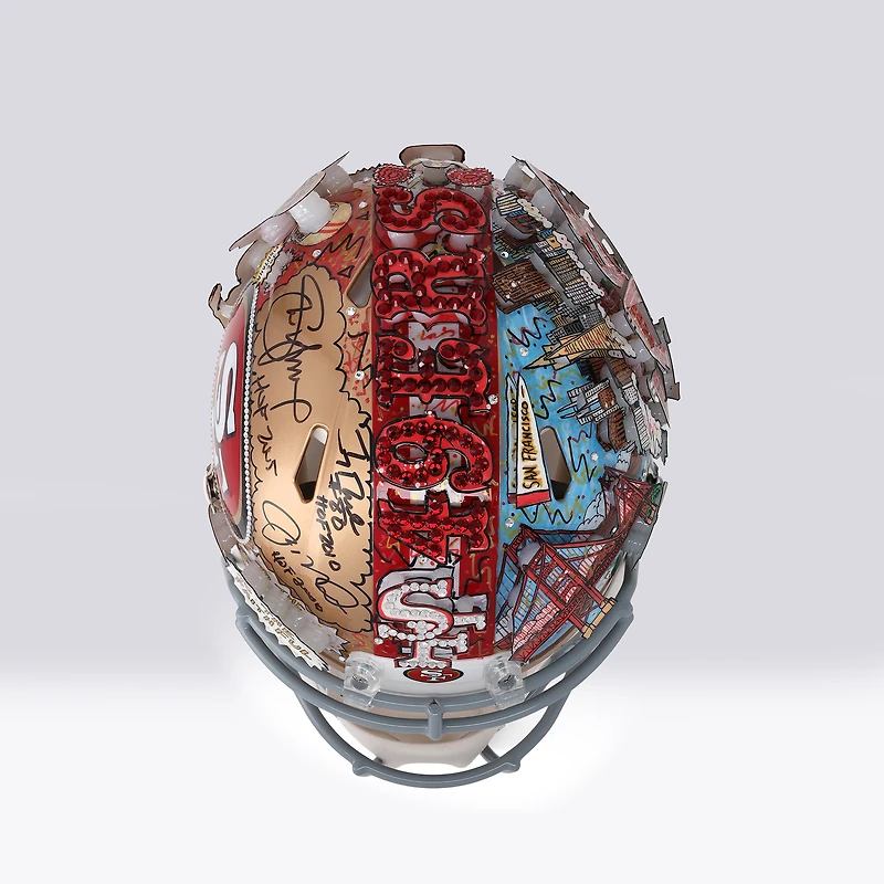 Jerry Rice, Steve Young & Joe Montana San Francisco 49ers Autographed Riddell Speed Authentic Helmet with Multiple Inscriptions - Art by Charles Fazzino - NF70444585