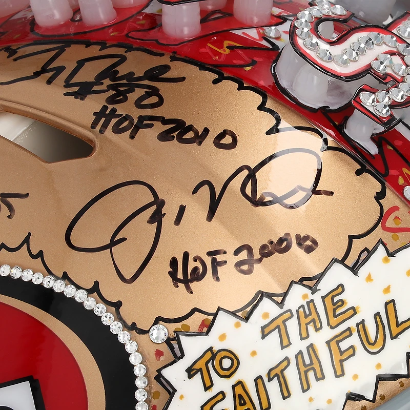 Casque Riddell Speed Authentic des 49ers de San Francisco, signé par Jerry Rice, Steve Young et Joe Montana, avec inscriptions multiples - Illustration de Charles Fazzino - NF70444585