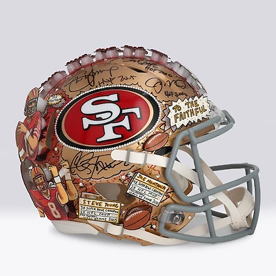 Casque Riddell Speed ​​Authentic des 49ers de San Francisco, signé par Jerry Rice, Steve Young et Joe Montana, avec inscriptions multiples - Illustration de Charles Fazzino - NF70444585