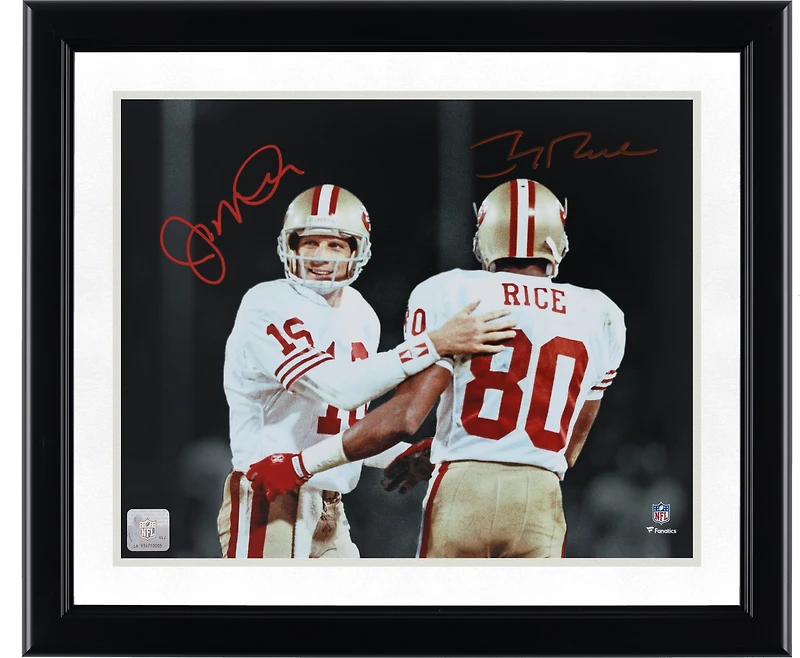 Joe Montana & Jerry Rice San Francisco 49ers Autographed 11" x 14" Side by Side Spotlight Photograph - Signed in Red