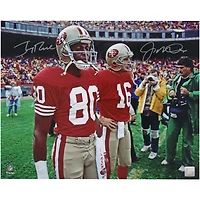 Photo dédicacée de Joe Montana et Jerry Rice, joueurs des 49ers de San Francisco, sur le terrain (40 x 50 cm).