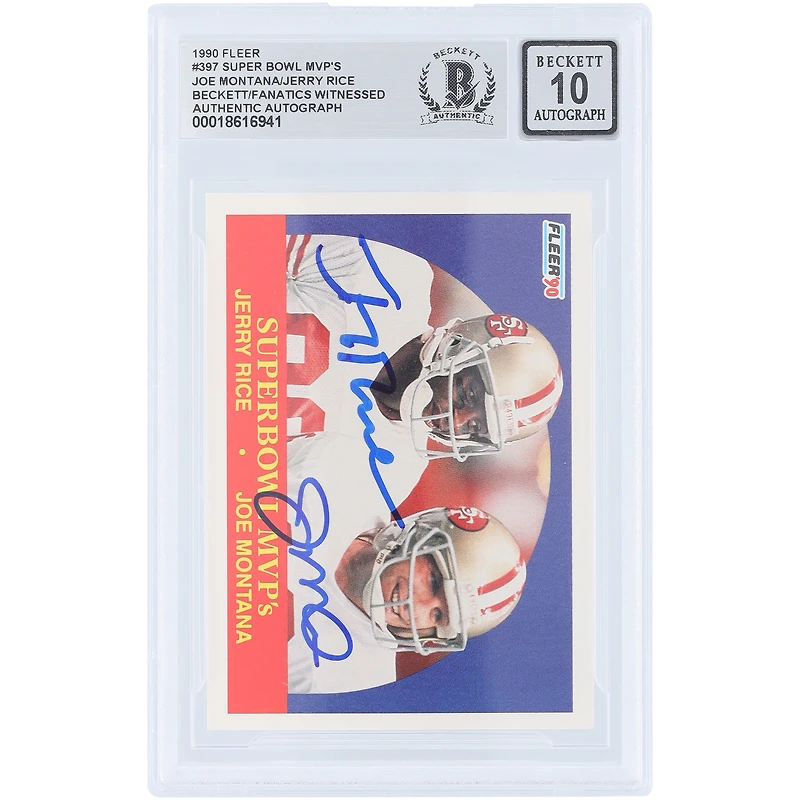 Joe Montana & Jerry Rice San Francisco 49ers Autographed 1990 Fleer #397 Beckett Fanatics Witnessed Authenticated 10 Card