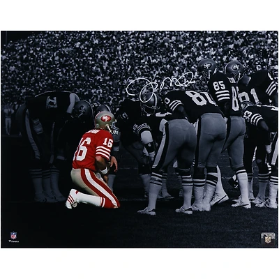 Photo dédicacée de Joe Montana (40 x 50 cm) des 49ers de San Francisco, prise lors d'une mêlée générale – Signature blanche