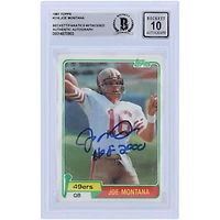 Carte de recrue de Joe Montana (San Francisco 49ers) de 1981, authentifiée par Beckett Fanatics Witnessed et signée « HOF 2000 ». Inscription : « HOF 2000 ».