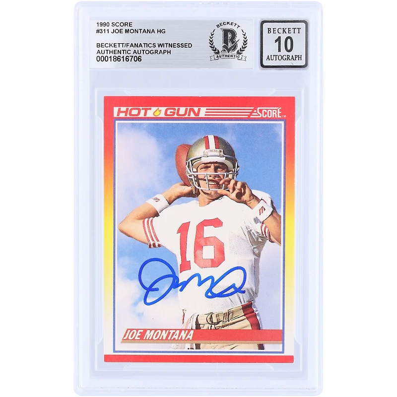 Carte autographiée de Joe Montana (San Francisco 49ers) de 1990, numéro 311, authentifiée par Beckett Fanatics Witnessed (10 cartes).