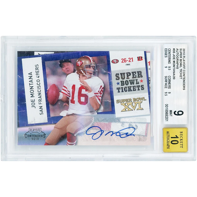 Joe Montana San Francisco 49ers Autographed 2010 Panini Playoff Contenders Super Bowl Tickets #35 BGS Authenticated 9/10 Card