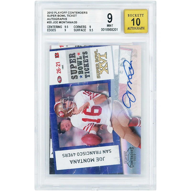 Joe Montana San Francisco 49ers Autographed 2010 Panini Playoff Contenders Super Bowl Tickets #35 BGS Authenticated 9/10 Card