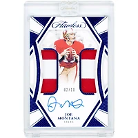 Carte autographiée de Joe Montana (San Francisco 49ers) - Panini Flawless Two Dual-Color Relics Sapphire 2024 #DPA-JMA #2/10