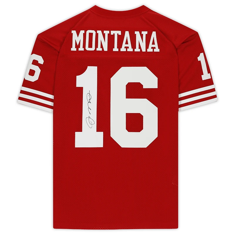 Maillot authentique rouge Mitchell & Ness autographié par Joe Montana des 49ers de San Francisco