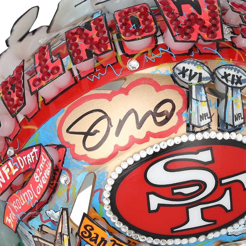 Joe Montana San Francisco 49ers Autographed Riddell 1964-95 Throwback Speed Mini Helmet - Art by Charles Fazzino - WN55916214