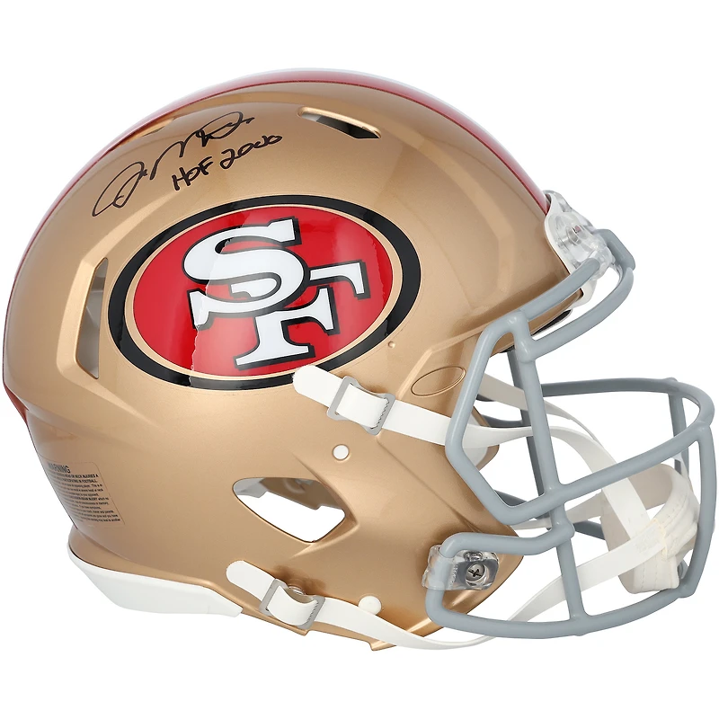 Casque Riddell Speed ​​Authentic autographié par Joe Montana des 49ers de San Francisco avec inscription « HOF 2000 »