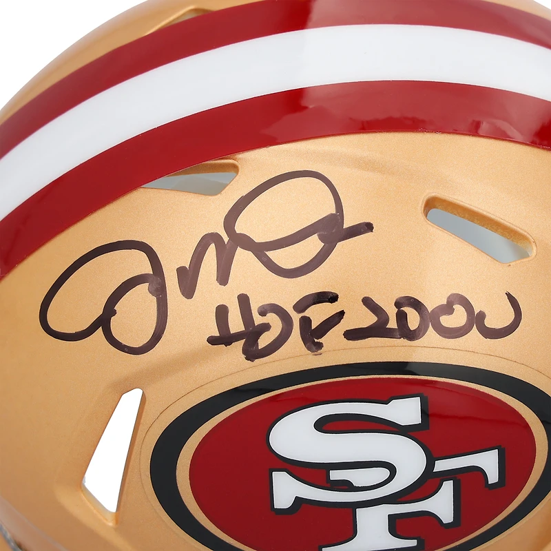 Casque Riddell Speed ​​Mini autographié par Joe Montana des San Francisco 49ers avec inscription « HOF 2000 »