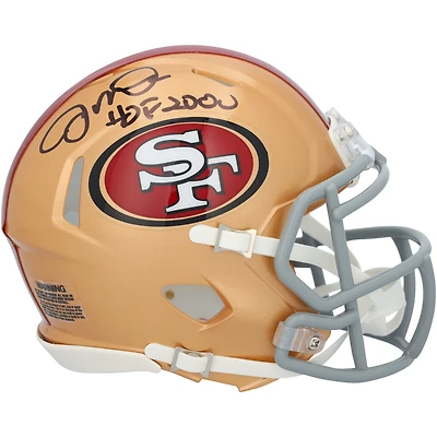 Casque Riddell Speed Mini autographié par Joe Montana des San Francisco 49ers avec inscription « HOF 2000 »