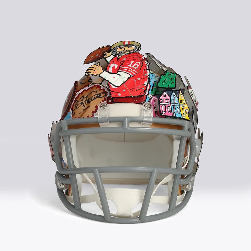 Casque miniature Riddell Speed ​​autographié par Joe Montana des 49ers de San Francisco avec inscription « HOF 2000 » - Illustration de Charles Fazzino - WN55916250