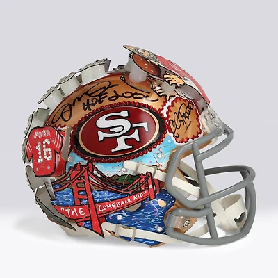Casque miniature Riddell Speed ​​autographié par Joe Montana des 49ers de San Francisco avec inscription « HOF 2000 » - Illustration de Charles Fazzino - WN55916250