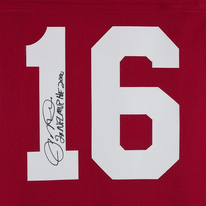 Maillot authentique dédicacé par Joe Montana des San Francisco 49ers par Scarlet Mitchell & Ness avec les inscriptions « 2x NFL MVP » et « HOF 2000 »