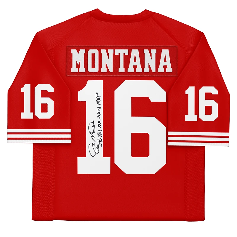 Joe Montana San Francisco 49ers Autographed Scarlet Mitchell & Ness Authentic Jersey with "SB XVI XIX XXIV MVP" Inscription