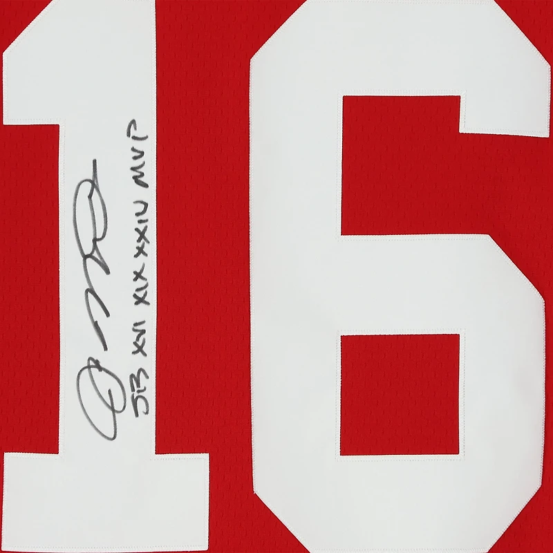 Joe Montana San Francisco 49ers Autographed Scarlet Mitchell & Ness Legacy Jersey with "SB XVI XIX XXIV MVP" Inscription
