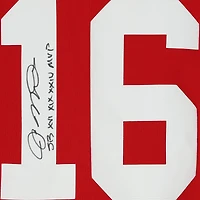 Joe Montana San Francisco 49ers Autographed Scarlet Mitchell & Ness Legacy Jersey with "SB XVI XIX XXIV MVP" Inscription