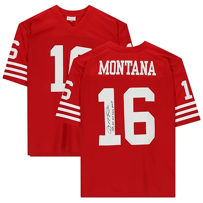 Joe Montana San Francisco 49ers Autographed Scarlet Mitchell & Ness Legacy Jersey with "SB XVI XIX XXIV MVP" Inscription