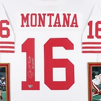Joe Montana San Francisco 49ers Autographed SM Deluxe Framed Autographed White Mitchell & Ness Authentic Jersey with "HOF 2000" Inscription