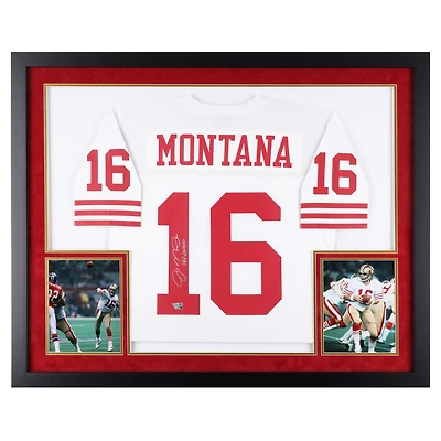 Joe Montana San Francisco 49ers Autographed SM Deluxe Framed Autographed White Mitchell & Ness Authentic Jersey with "HOF 2000" Inscription