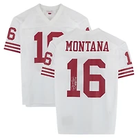 Maillot authentique blanc autographié par Joe Montana des San Francisco 49ers, Mitchell & Ness, avec inscription « 4x SB Champ ».