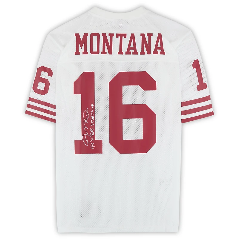 Joe Montana San Francisco 49ers Autographed White Mitchell & Ness Legacy Jersey with "4-0 in SB" & "4x SB Champ" Inscriptions