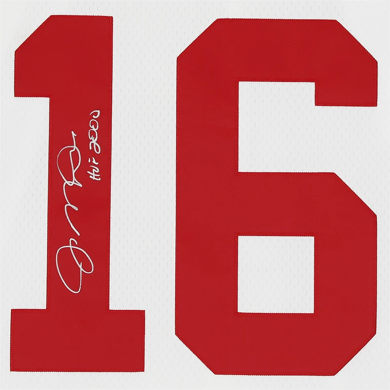Maillot blanc Mitchell & Ness Legacy autographié par Joe Montana des 49ers de San Francisco, avec inscription « HOF 00 ».