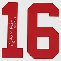 Maillot blanc Mitchell & Ness Legacy autographié par Joe Montana des 49ers de San Francisco, avec inscription « HOF 00 ».